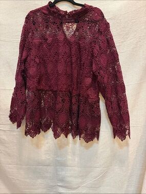 Lane Bryant Burgundy Crochet Lace Peplum Blouse